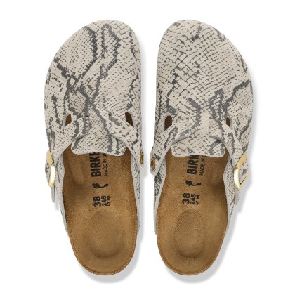 Birkenstock Boston Rivet Logo Suede Leather Narrow Snake Oyster