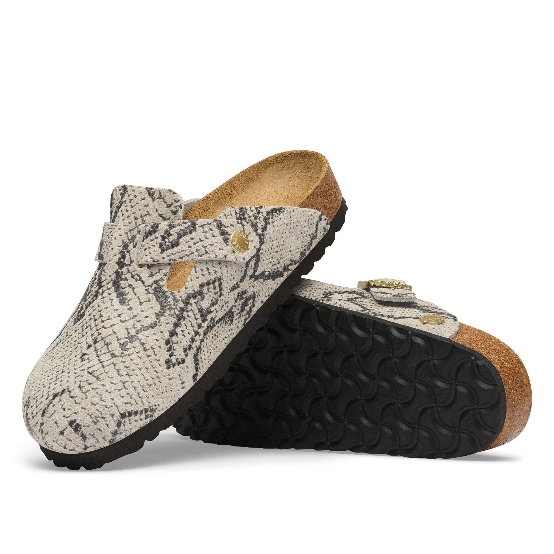 Birkenstock Boston Rivet Logo Suede Leather Narrow Snake Oyster