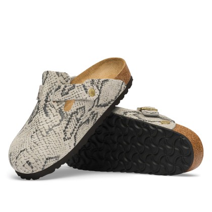 Birkenstock Boston Rivet Logo Suede Leather Narrow Snake Oyster