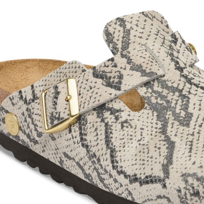 Birkenstock Boston Rivet Logo Suede Leather Narrow Snake Oyster