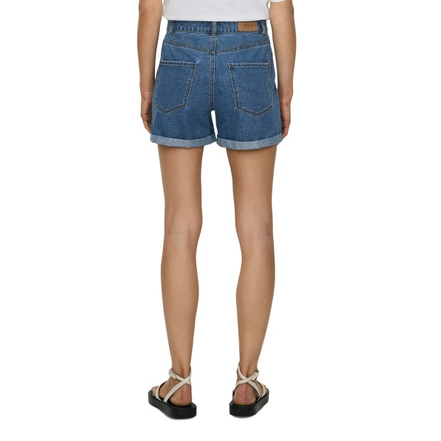 Only Calção Vega Hw Mom Dnm Medium Blue Denim