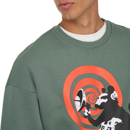 Only&Sons Sweat  Banksy Vtg Crew Neck Vd Baam Green
