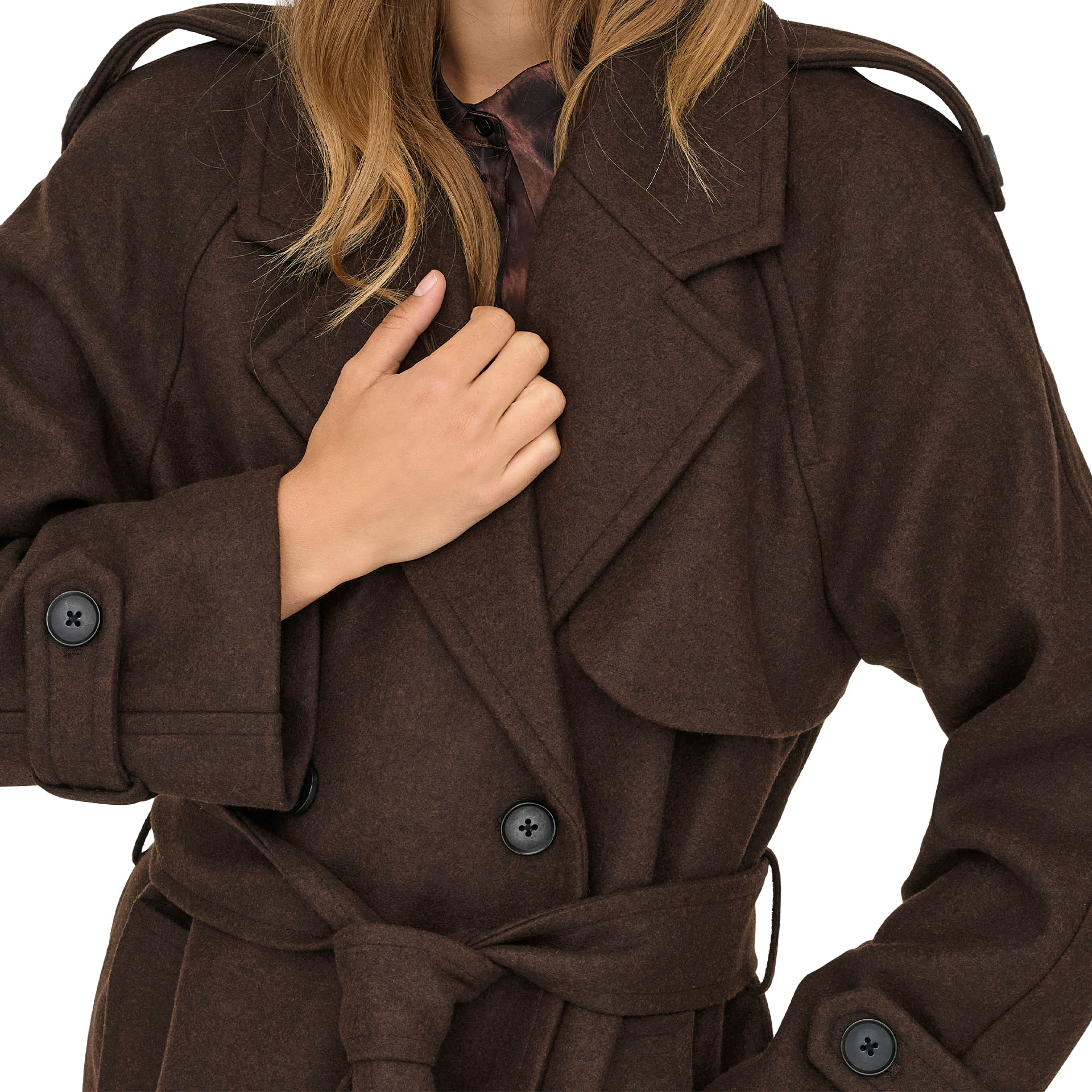 Only Casaco Dear-trillion Long Belt Chocolate Brown Melange
