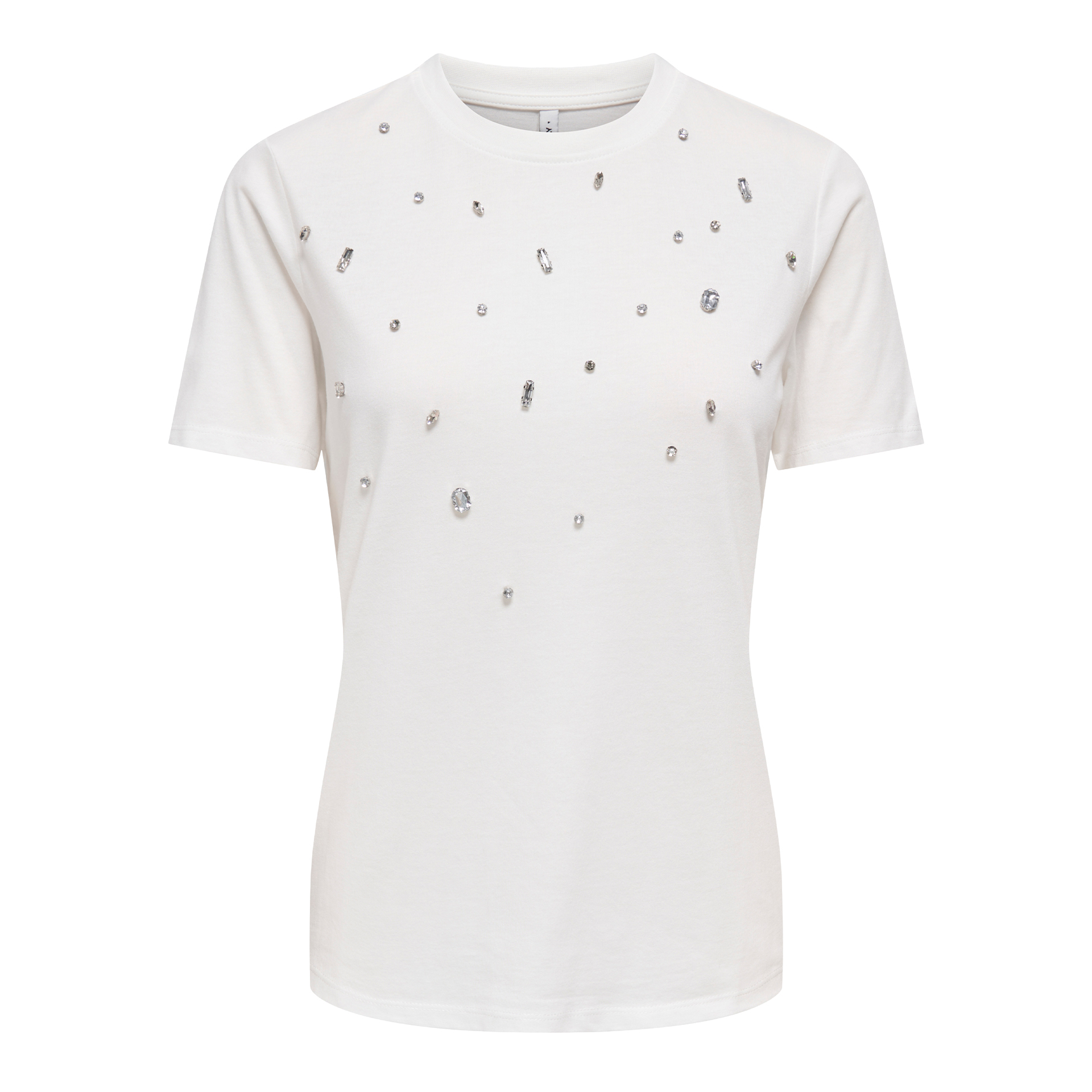 Only T-shirt Sanja O-neck Bling Top Box Cloud Dancer Mix Stones Upperpart