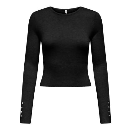Only Longsleeve Andrea Button O-neck Knt Black Melange/silver Button