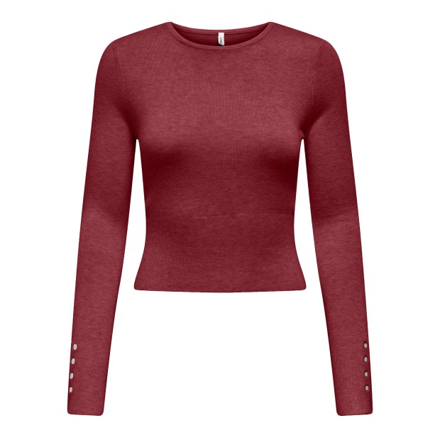Only Longsleeve Andrea Button O-neck Knt Cabernet Melange/silver Button