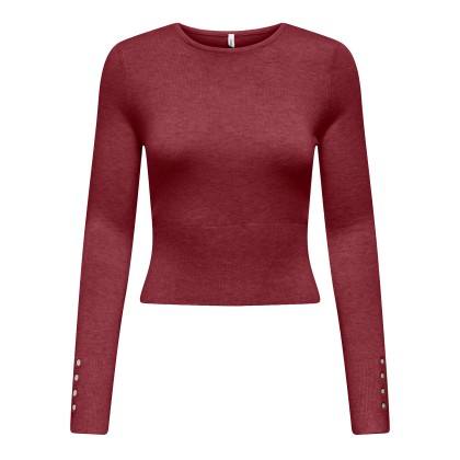 Only Longsleeve Andrea Button O-neck Knt Cabernet Melange/silver Button