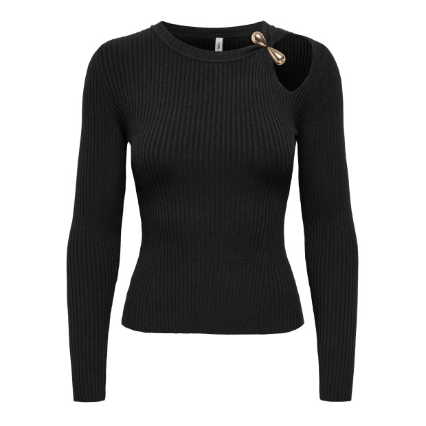 Only Longsleeve Flou Buckle O-neck Knt Black Gold Buckle
