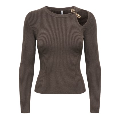 Only Longsleeve Flou Buckle O-neck Knt Chocolate Martini Gold Buckle