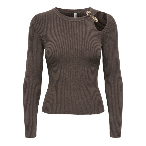 Only Longsleeve Flou Buckle O-neck Knt Chocolate Martini Gold Buckle