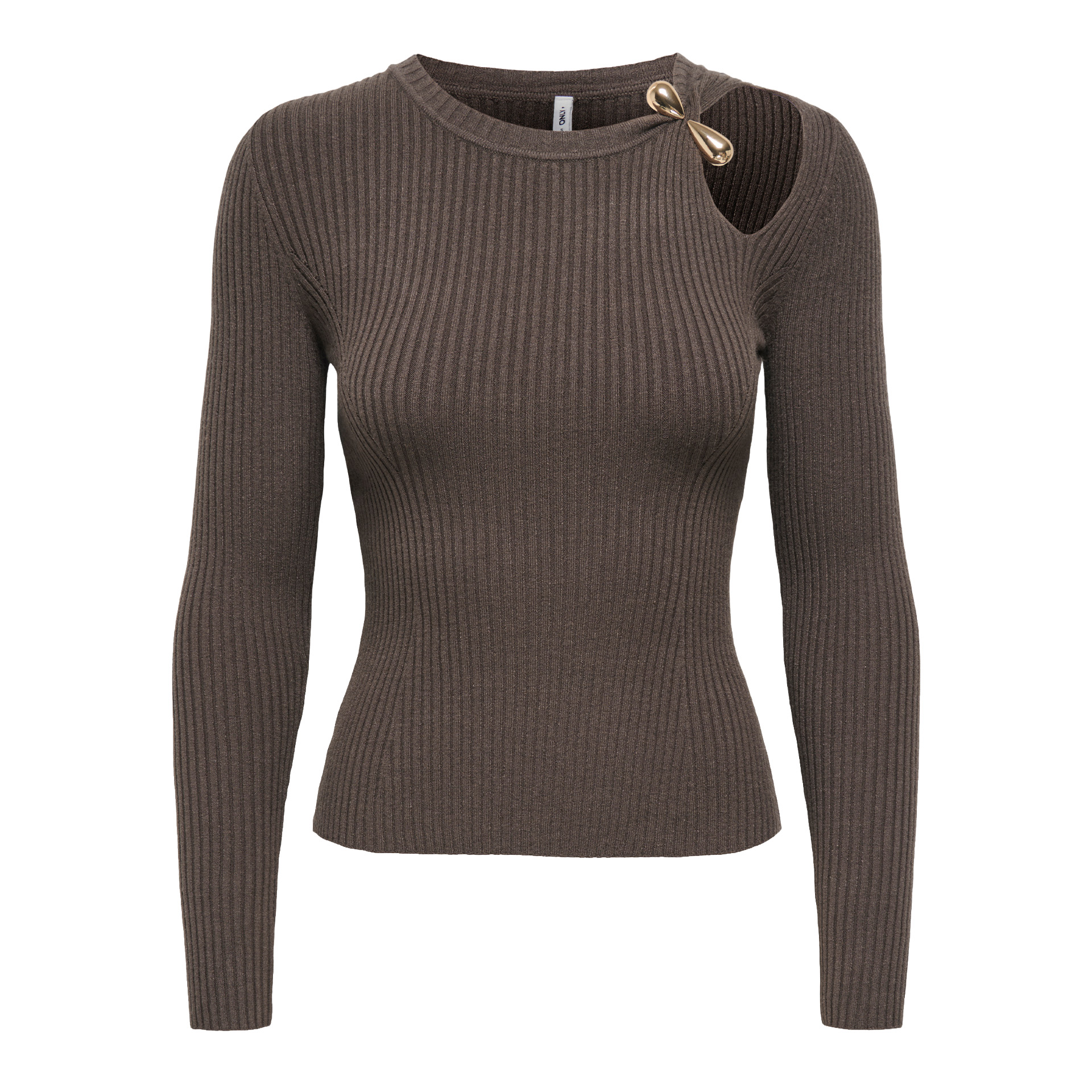Only Longsleeve Flou Buckle O-neck Knt Chocolate Martini Gold Buckle