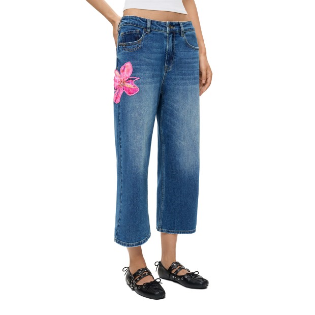Desigual Calça Flora Denim Medium Wash