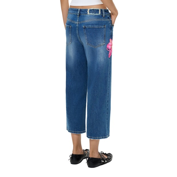 Desigual Calça Flora Denim Medium Wash