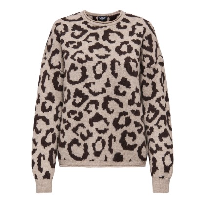 Only Camisola Jade Animal O-neck Knt String All Leo/coffee Bean