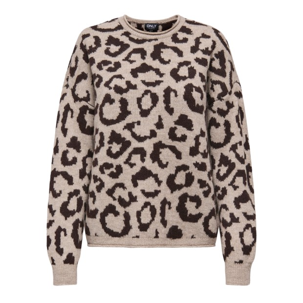Only Camisola Jade Animal O-neck Knt String All Leo/coffee Bean
