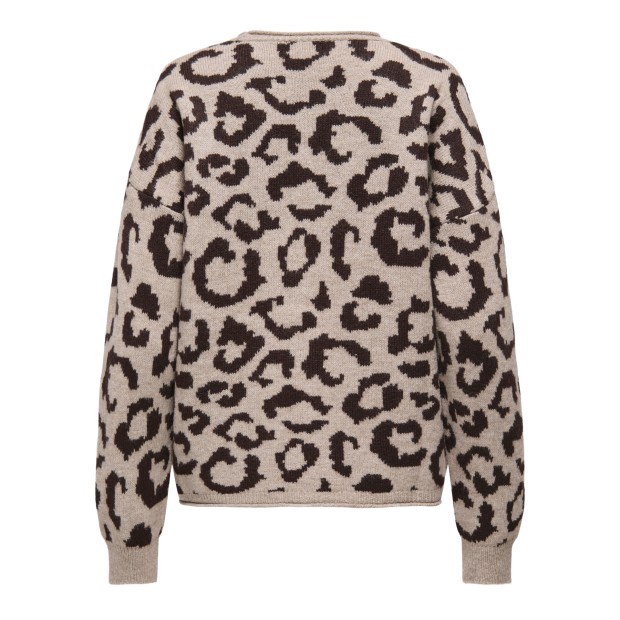 Only Camisola Jade Animal O-neck Knt String All Leo/coffee Bean
