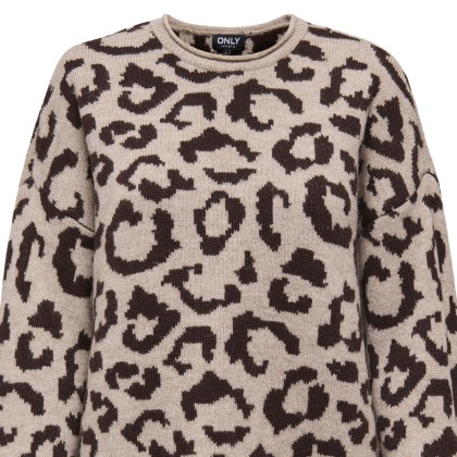 Only Camisola Jade Animal O-neck Knt String All Leo/coffee Bean
