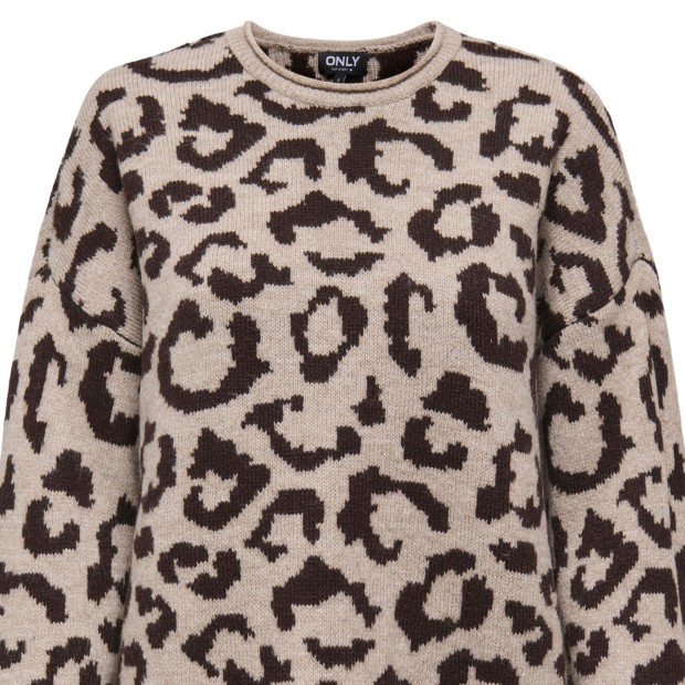 Only Camisola Jade Animal O-neck Knt String All Leo/coffee Bean