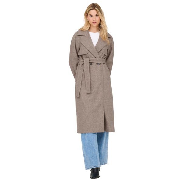 Only Casaco Laura Belted Long Simply Taupe Melange