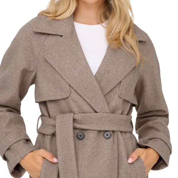 Only Casaco Laura Belted Long Simply Taupe Melange