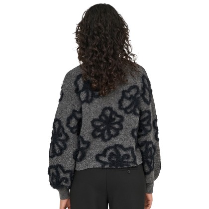 Only Camisola Felicia Short O-neck Detail Knt Dark Grey Melange Black Flowers Only Camisola Felicia Short O-neck Detail Knt Dark Grey Melange Black Flowers