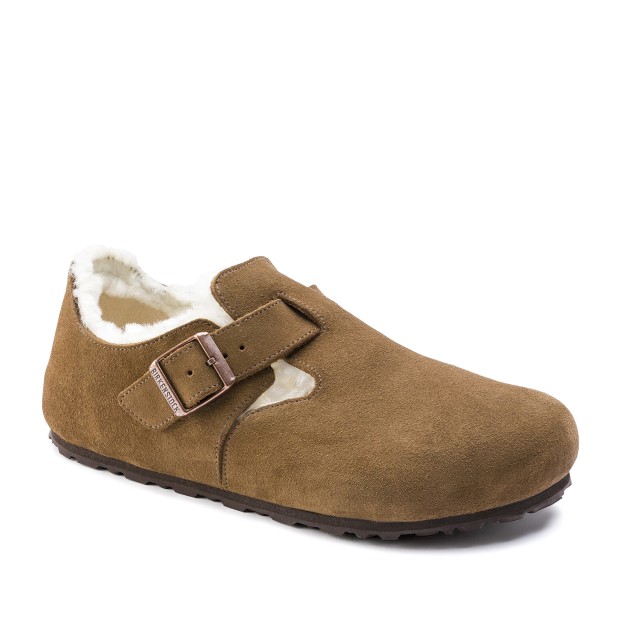 Birkenstock London Shearling Suede Leather Narrow Dark Tea