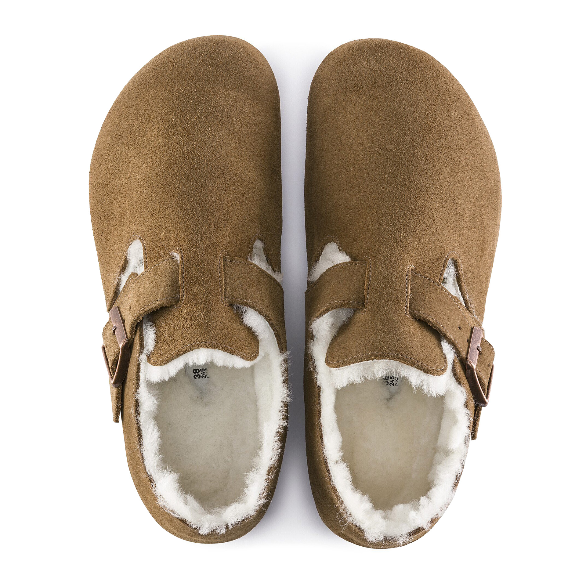 Birkenstock London Shearling Suede Leather Narrow Dark Tea