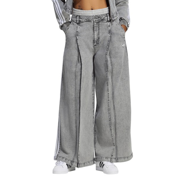 adidas Originals Calça Denim Wide Leg Washed Grey Denim