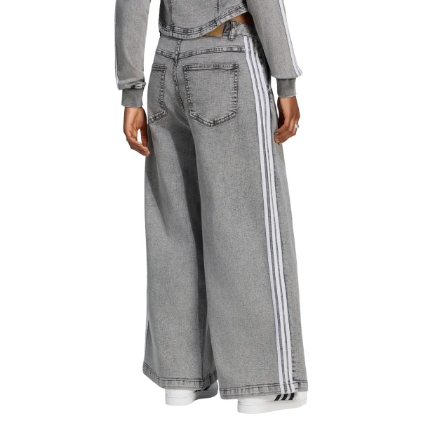 adidas Originals Calça Denim Wide Leg Washed Grey Denim
