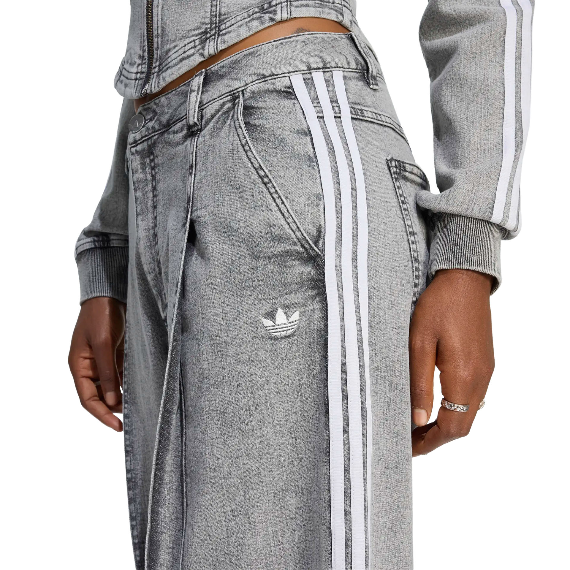 adidas Originals Calça Denim Wide Leg Washed Grey Denim
