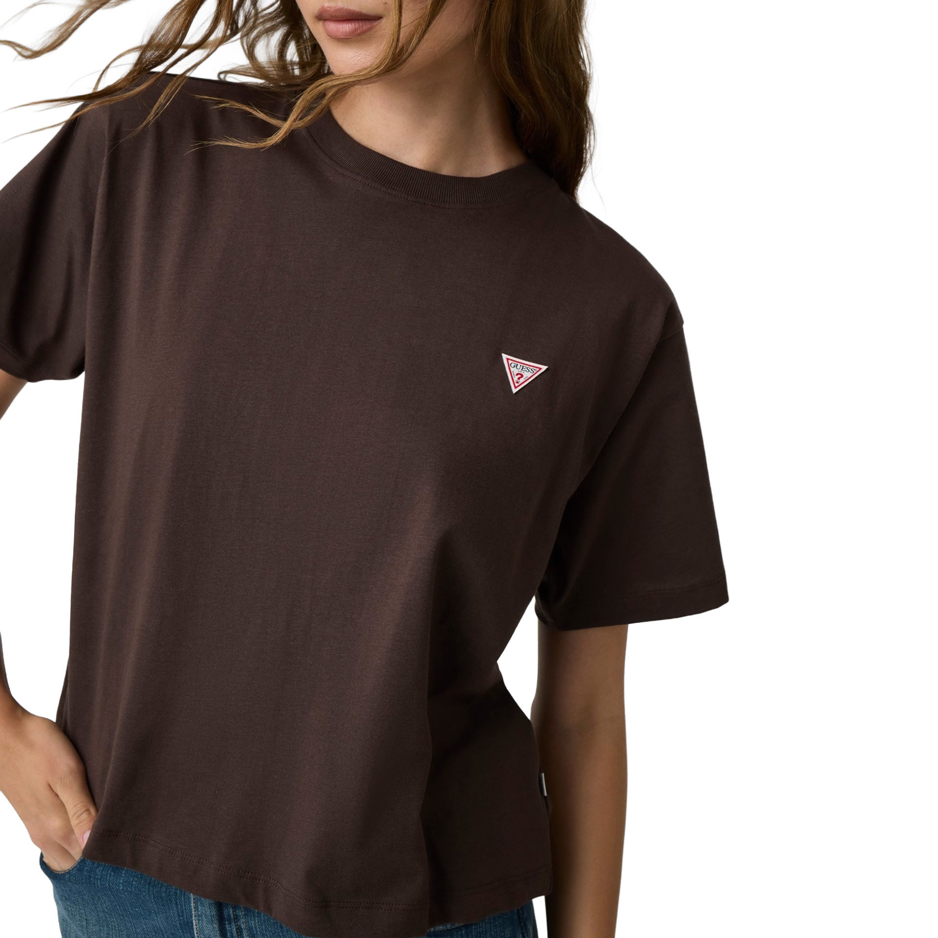 Guess T-shirt Boxy Mini Triangle Dark Coffee