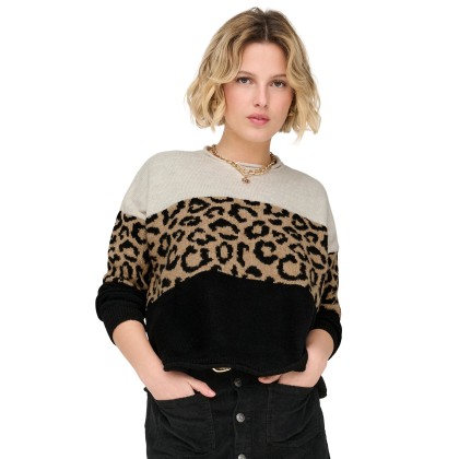 Only Camisola Jade Animal O-neck Knt Moonbeam Black/toasted Coconut