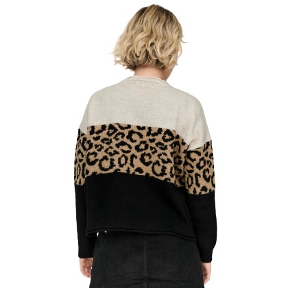 Only Camisola Jade Animal O-neck Knt Moonbeam Black/toasted Coconut Only Camisola Jade Animal O-neck Knt Moonbeam Black/toasted Coconut