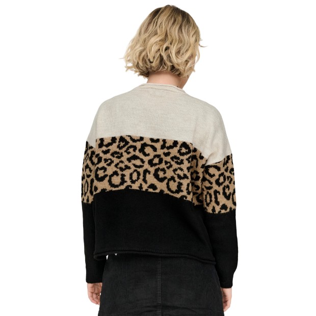 Only Camisola Jade Animal O-neck Knt Moonbeam Black/toasted Coconut