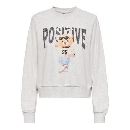 Only Sweat Bila Bear O-neck Light Grey Melange Teddy Stay Positive