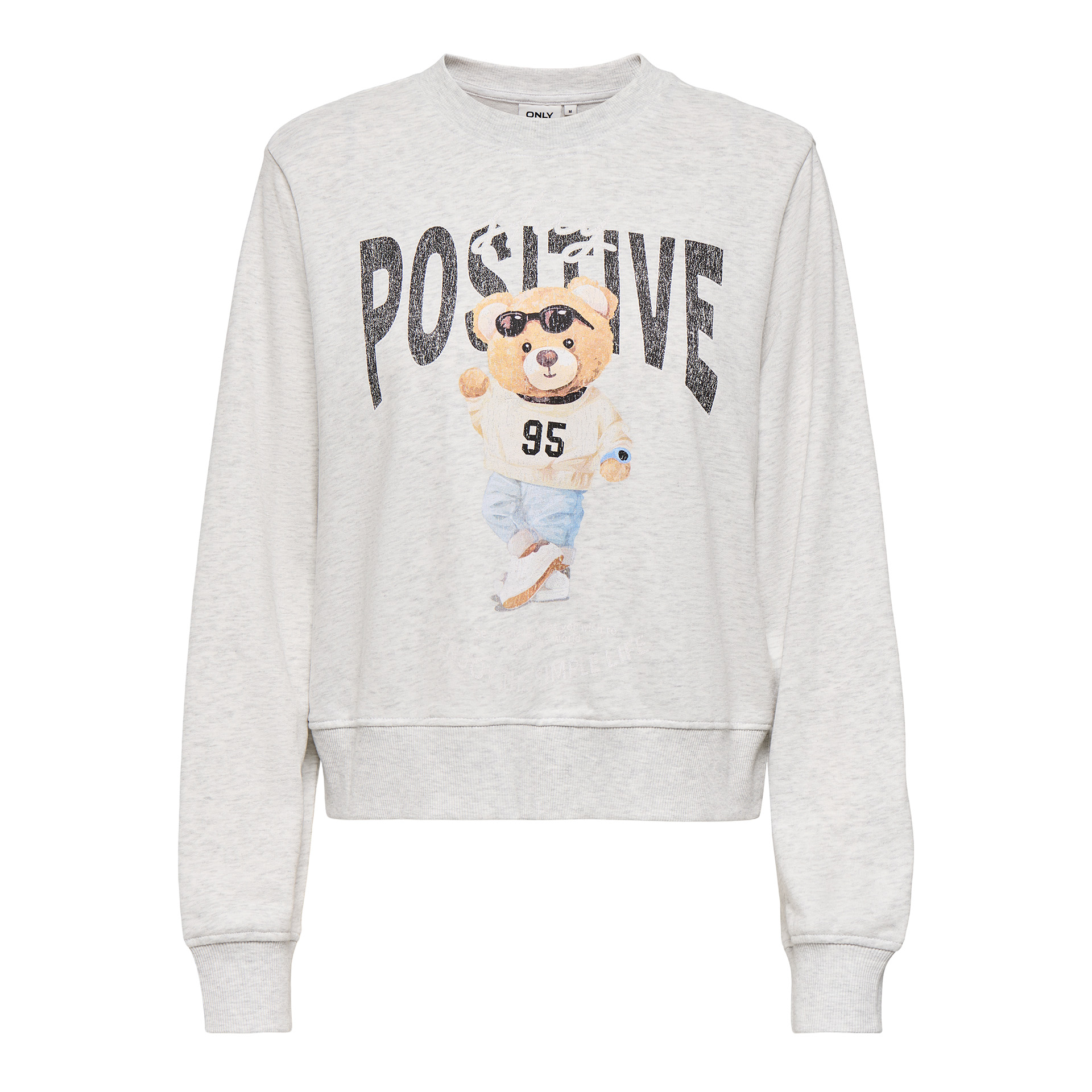 Only Sweat Bila Bear O-neck Light Grey Melange Teddy Stay Positive