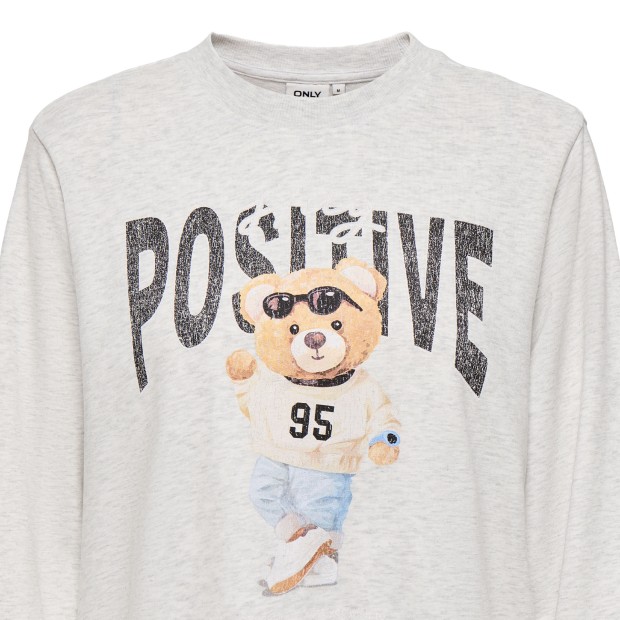 Only Sweat Bila Bear O-neck Light Grey Melange Teddy Stay Positive