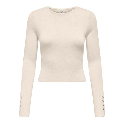 Only Longsleeve Andrea Button O-neck Knt Birch Melange/silver Button