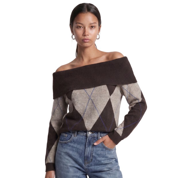 Only Camisola Alivia Off Shoulder Knt Coffee Bean Walnut/surf T Web/mel