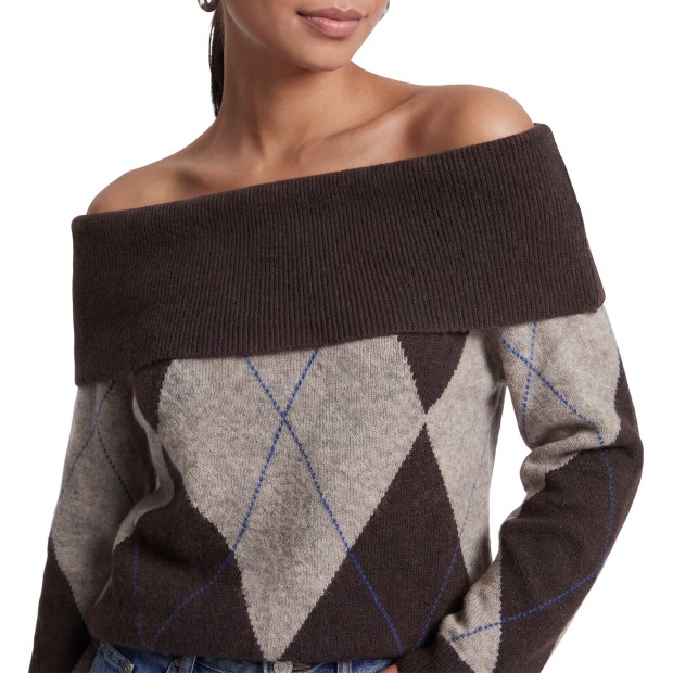 Only Camisola Alivia Off Shoulder Knt Coffee Bean Walnut/surf T Web/mel