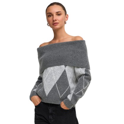 Only Camisola Alivia Off Shoulder Knt Dark Grey Melange Mgm/birch Mel