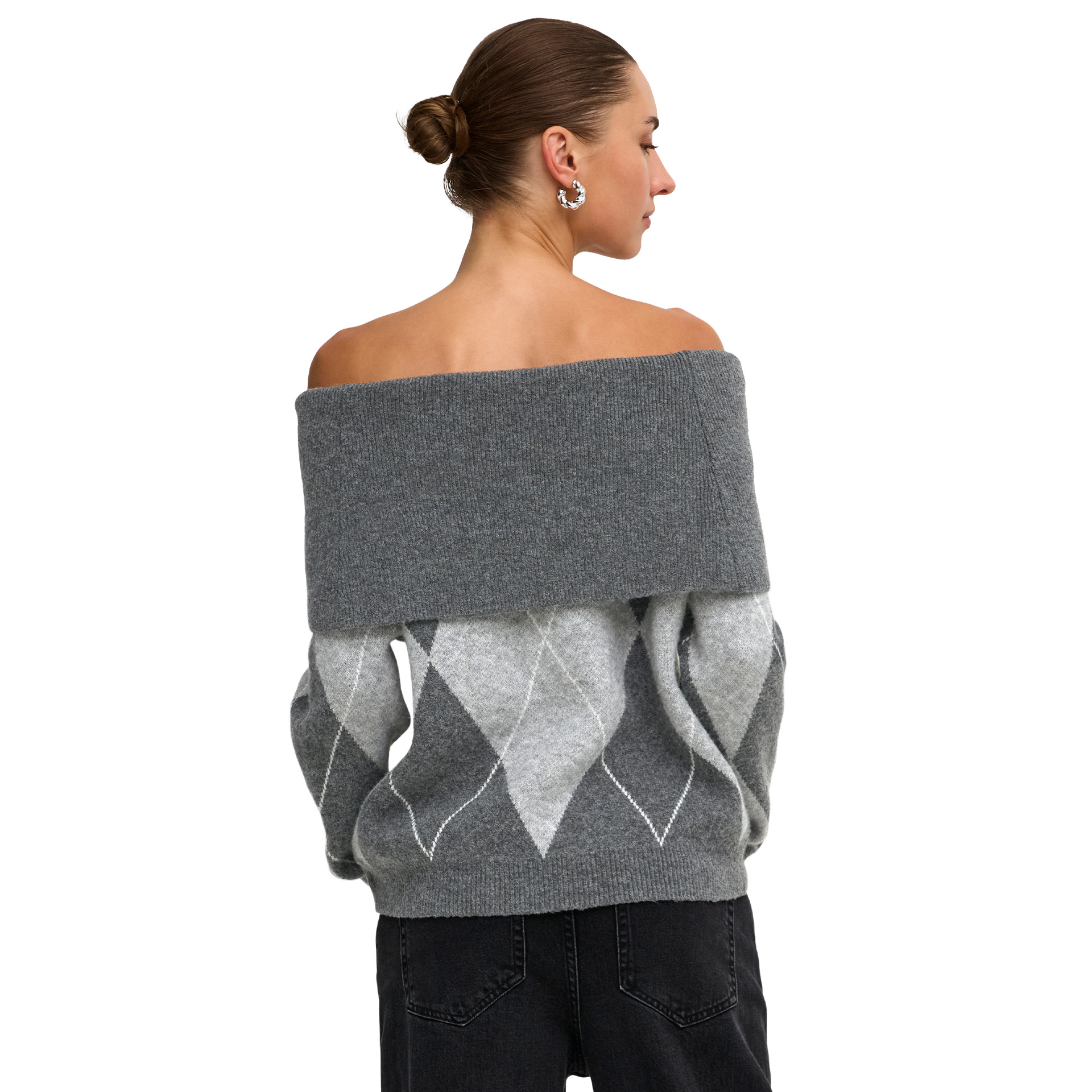 Only Camisola Alivia Off Shoulder Knt Dark Grey Melange Mgm/birch Mel