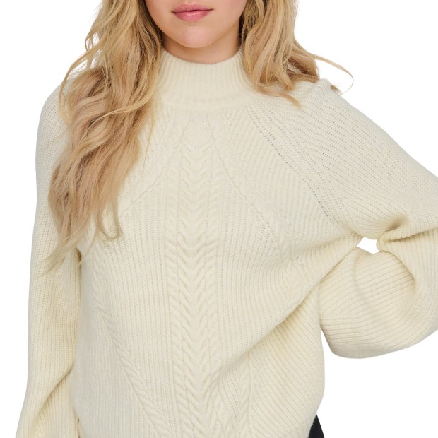 Only Camisola Katia Detail Highneck Knt Whitecap Gray Melange