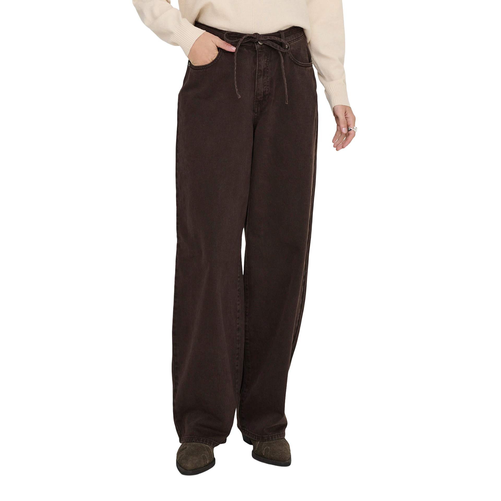 Only Calça Gianna Straight Color Dark Brown Denim