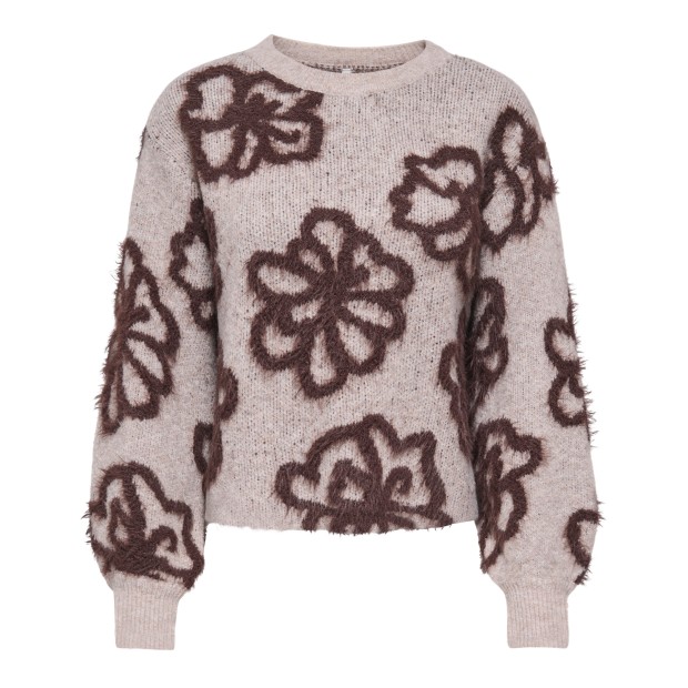 Only Camisola Felicia Short O-neck Detail Knt String Coffee Bean Flowers