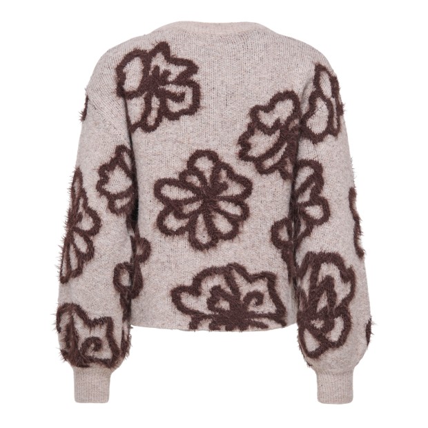 Only Camisola Felicia Short O-neck Detail Knt String Coffee Bean Flowers