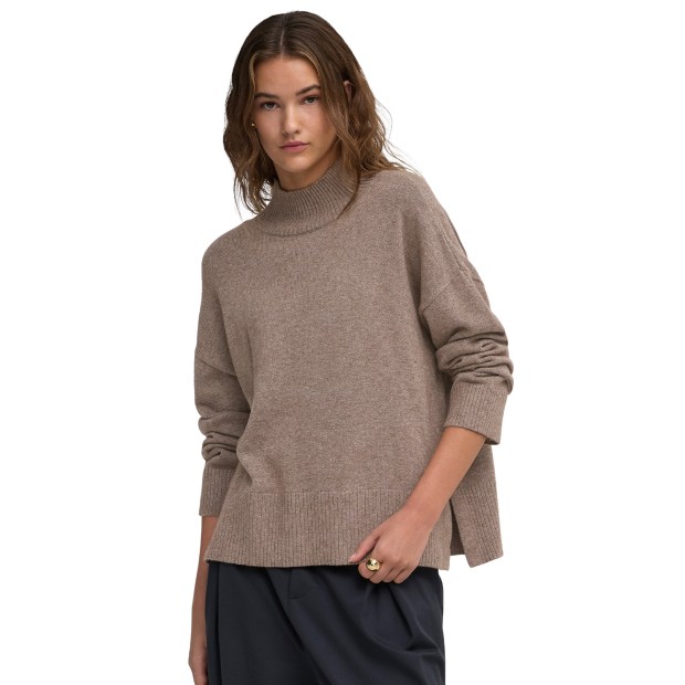 Only Camisola Mary High Neck Slit Knt Shaved Chocolate Melange