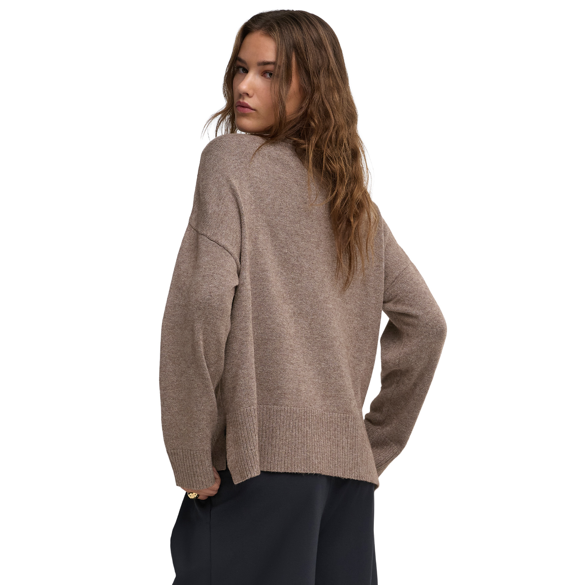 Only Camisola Mary High Neck Slit Knt Shaved Chocolate Melange