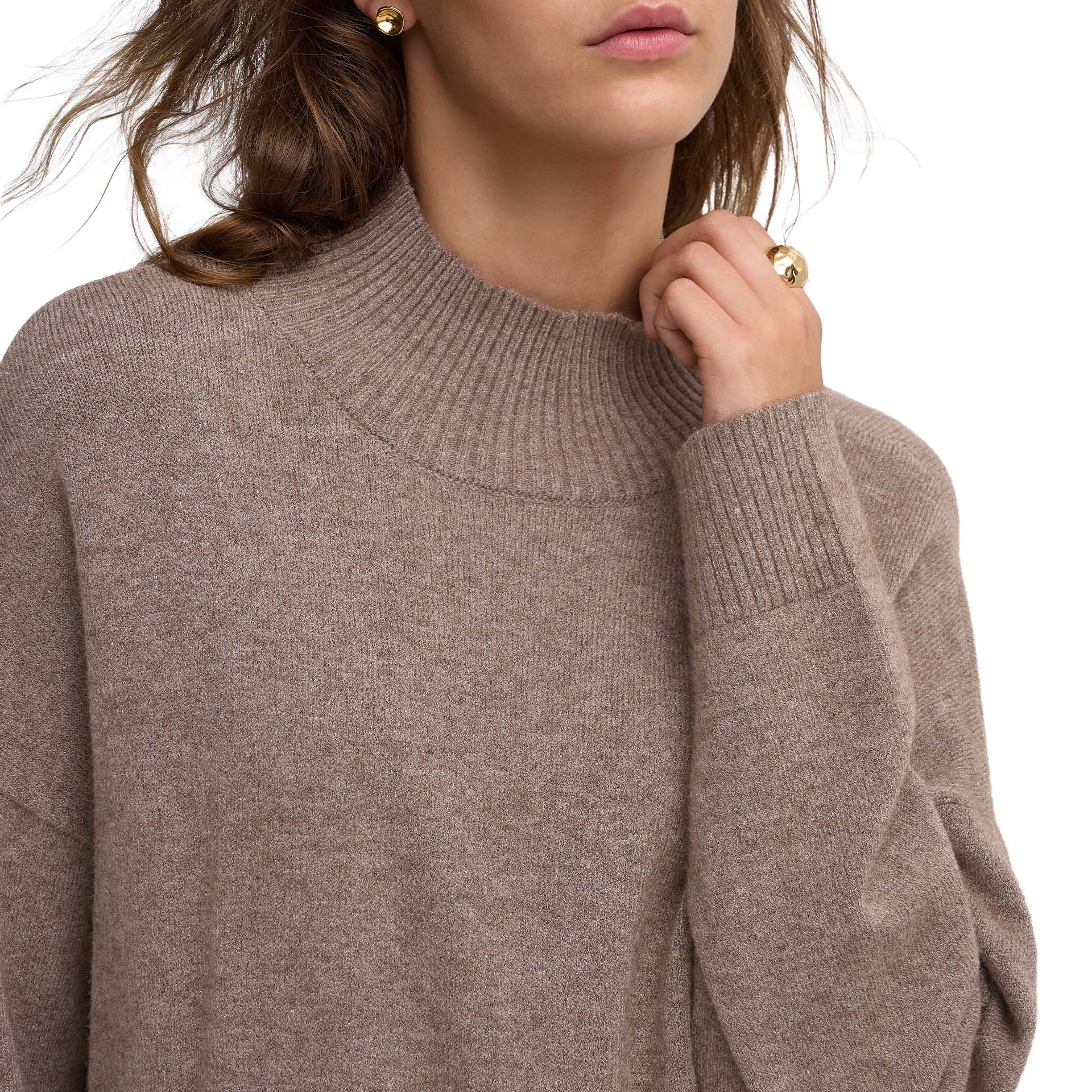Only Camisola Mary High Neck Slit Knt Shaved Chocolate Melange