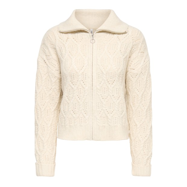 Only Casaco Freja Cable Zip Highneck Knt Birch Silver Zip